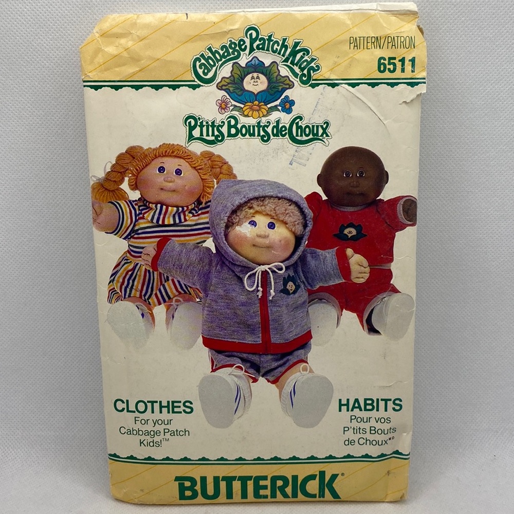 Cabbage Patch Kids Butterick 6511 Doll Clothes Sewing Pattern Vintage